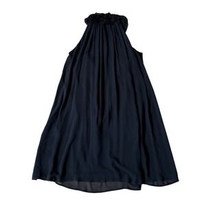 French Connection 100% Silk Black Sleeveless Dress Size 6 Ruffle Neck Elegant